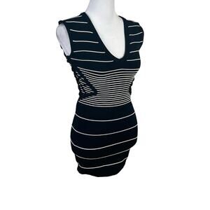 Wow Couture Black White Bodycon Sleeveless Dress Mini Small Striped Party Club